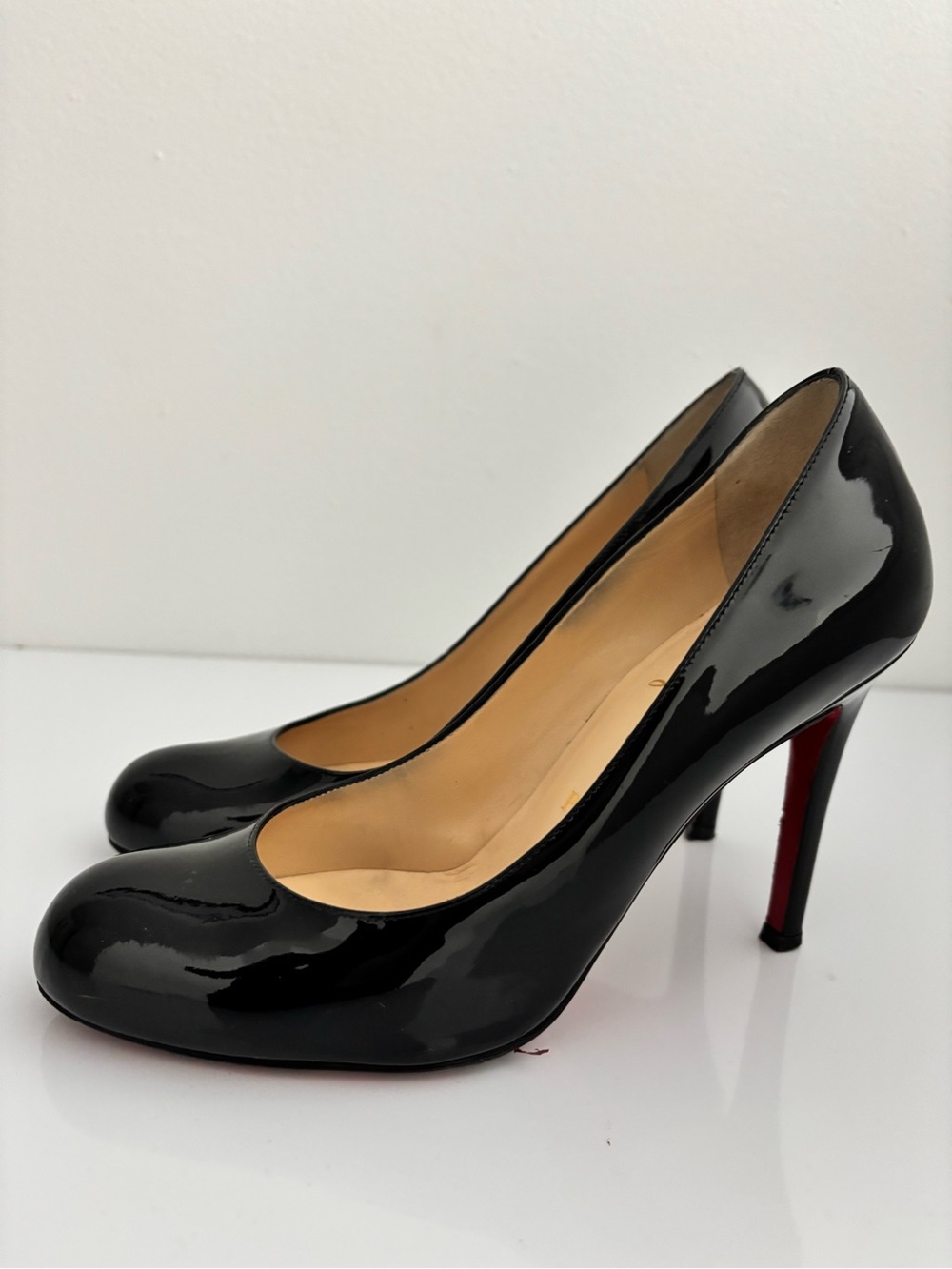 Christian Louboutin Black Patent Leather Round-Toe Pumps - Picture 2 of 7